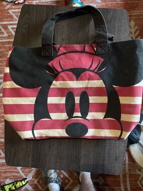 Disney Mickey Mouse & Minnie Faces Canvas Tote Bag Polka Dot Lining Double Sided